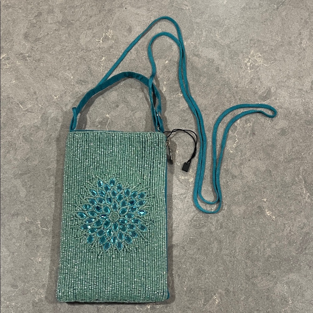New Elegant Teal Beaded Crossbody Bag